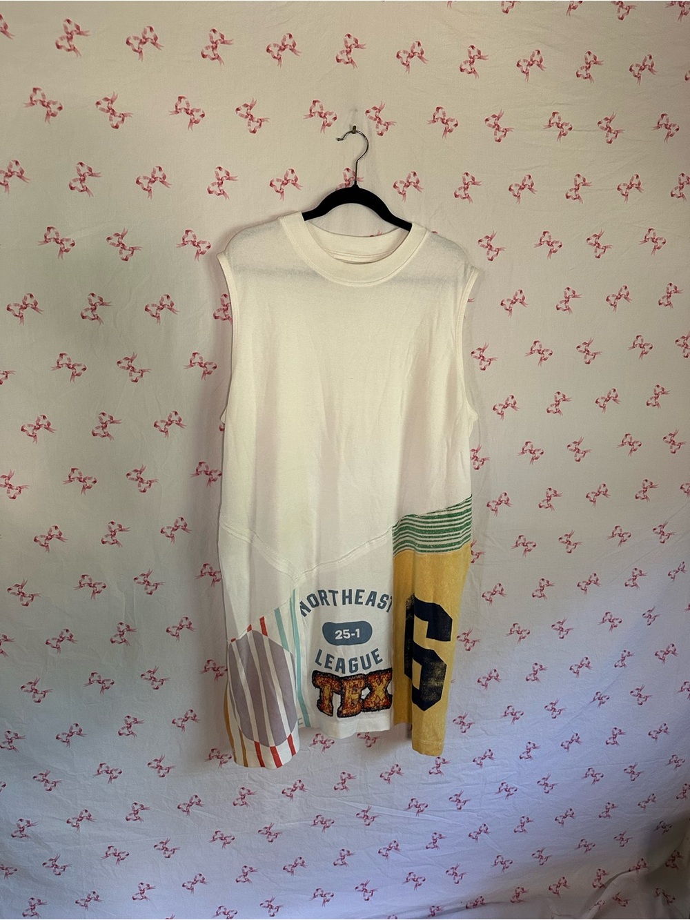 Free People White Graphic Patchwork Tunic with Yellow & Green Accents